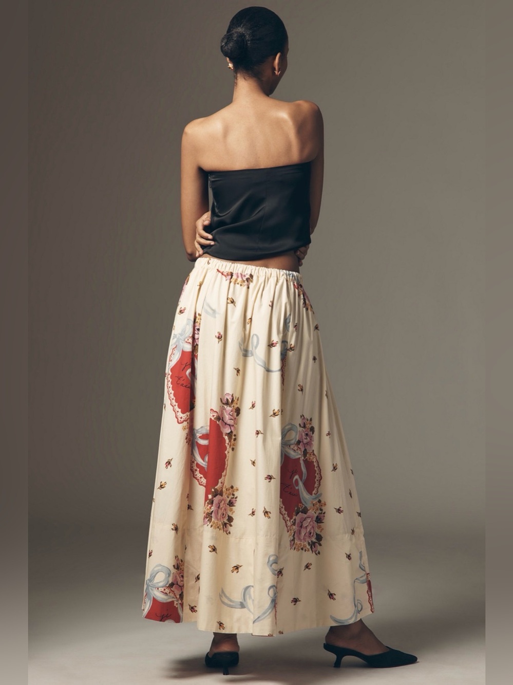 Anthropologie Maeve Jacie Poplin Printed Maxi Skirt Vintage Heart - Picture 2 of 16
